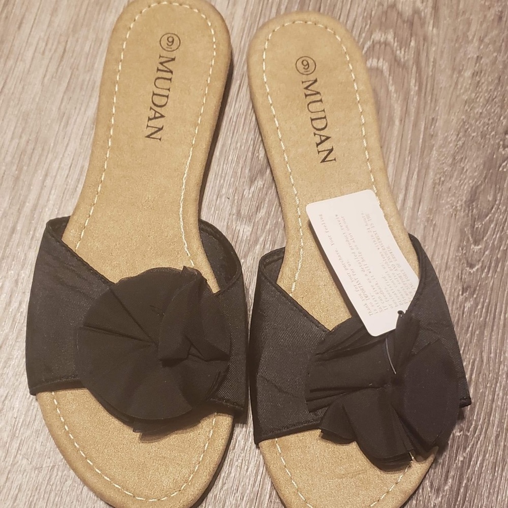 MuDan Women's Floral Flat Sandals, Size 9